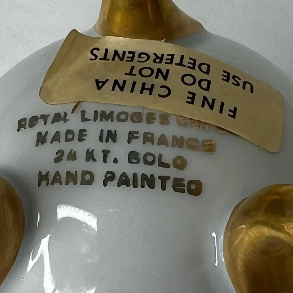 Limoges Egg Shape Vase France Porcelain 24 Kt Gold Rose 3 Footed Hand Painted